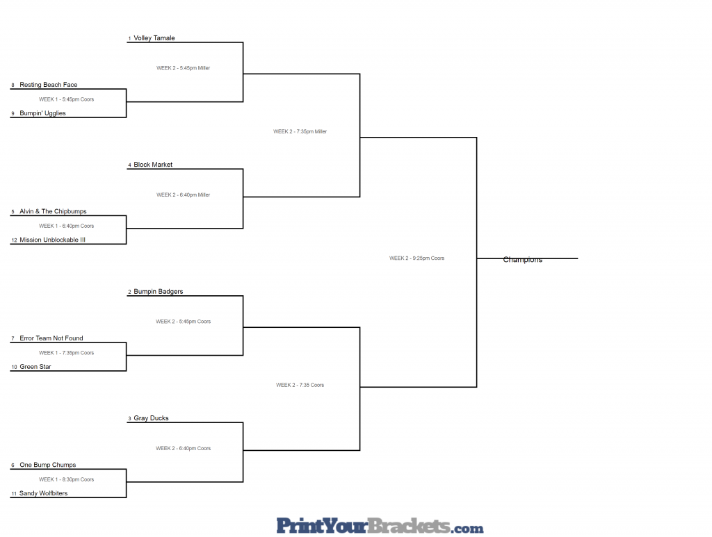 Tuesday League Volleyball Schedule