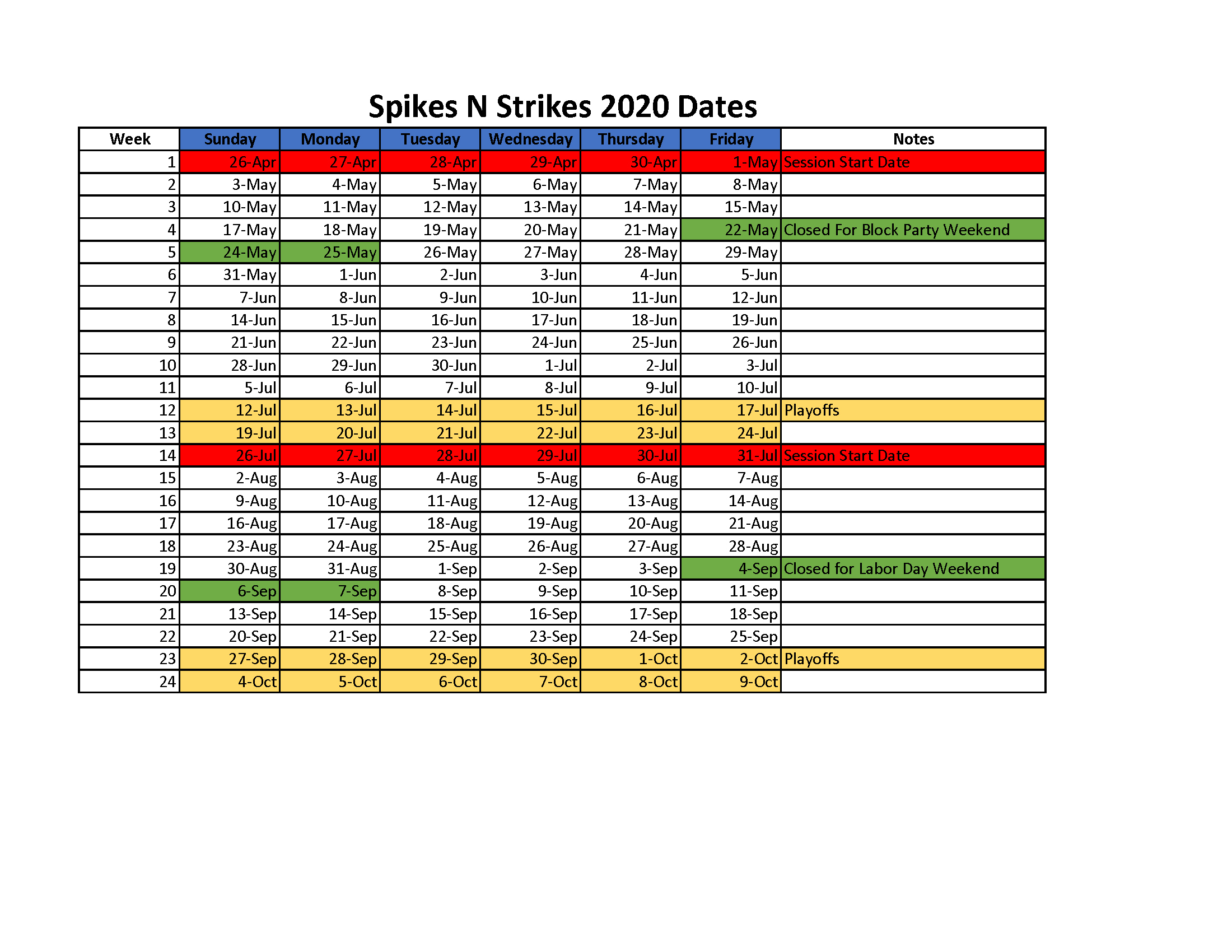 2020 Schedule Spikes N Strikes Metro